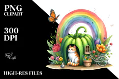 Colorful Cat House Rainbow Scene | Clipart Product Image 2