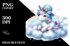 Blue Hat Baby Unicorn on Cloud | Sublimation | Clipart Product Image 3