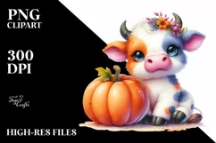 Vibrant Baby Cow with Pumpkin | Sublimation | Clipart Product Image 3