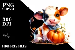 Vibrant Baby Cow with Pumpkin | Sublimation | Clipart Product Image 3