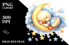 Baby Duck Summertime Sleeping on Moon | Clipart Product Image 2