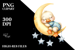 Baby Duck Summertime Sleeping on Moon | Clipart Product Image 2