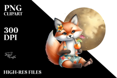 Funky Cute Fox Drinking Cocktail PNG Product Image 2