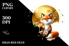 Funky Cute Fox Drinking Cocktail PNG Product Image 2