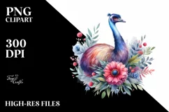 Vibrant Watercolor Emu Above Flower Clipart Product Image 3