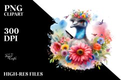Vibrant Emu Above Flower Clipart Product Image 1