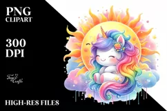 Colorful Baby Unicorn Sun | Sublimation | Clipart Product Image 1