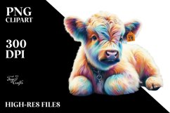 Colorful Pastel Baby Highland Cow Competition Floor PNG Product Image 1