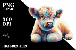 Colorful Pastel Baby Highland Cow Competition Floor PNG Product Image 1