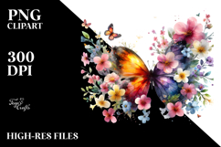 Grungy Butterfly Spring Flowers PNG Product Image 2