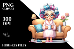 Old Lady with Hair Curlers Mug Time | Clipart Product Image 2
