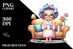 Old Lady with Hair Curlers Mug Time | Clipart Product Image 2