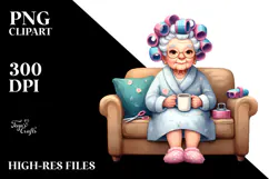 Old Lady with Hair Curlers Mug Time | Clipart Product Image 2