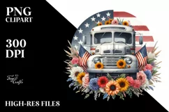 Vintage Bus USA Flag | Sublimation Clipart Product Image 1