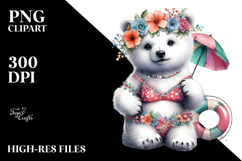 Digital Watercolor Baby Polar Bear in Beachwear, High-Res Product Image 2