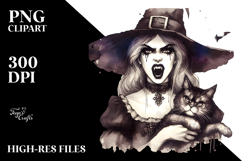 Washed Vintage Witch with Cat PNG Product Image 2