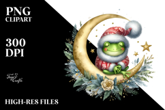 Baby Frog Sleeping on Moon Watercolor Clipart Product Image 2