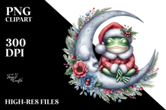 Baby Frog Christmas Sleeping on Moon | Clipart Product Image 2