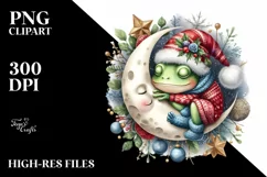Baby Frog Sleeping on Moon Watercolor Clipart Product Image 3