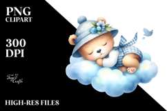Baby Bear Sleeping on Cloud Watercolor Clipart Product Image 2