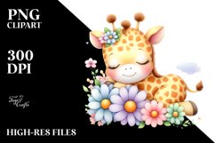 Cute Baby Giraffe Animal Clipart Flowers Product Image 3