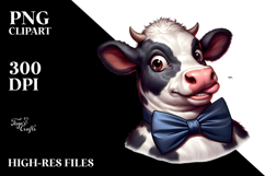 Ridiculously Cute Baby Calf with Bow Tie, Anime Eyes, PNG Product Image 2