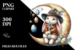Sitting Bunny on Half Moon PNG Product Image 2