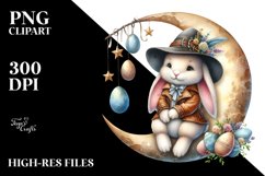 Sitting Bunny on Half Moon PNG Product Image 2