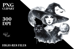 Vintage Evil Witch with Cat PNG Product Image 2