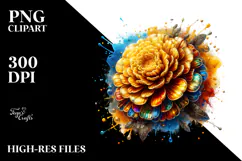 Detailed Shiny Watercolor Splash Marigold Clipart Product Image 2