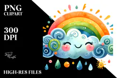 Whimsical Simple Colorful Smiling Cloud, PNG Product Image 2