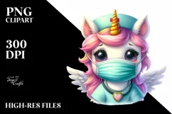 Cute Baby Unicorn with Nurse Mask | Sublimation | Clipart Product Image 1
