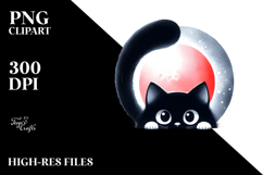 Funny Simple Black Cat Watercolor PNG Product Image 2