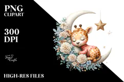 Cute Baby Giraffe Christmas Watercolor Clipart Product Image 2