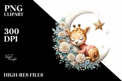 Cute Baby Giraffe Christmas Watercolor Clipart Product Image 1