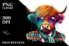 Highland Calf with Heart Sunglasses, PNG Product Image 2
