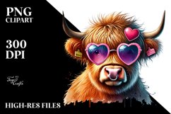 Highland Calf with Heart Sunglasses, PNG Product Image 2