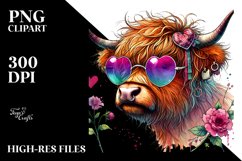 Highland Calf with Heart Sunglasses, PNG Product Image 2
