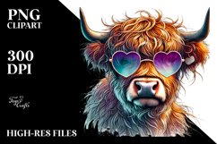 Highland Calf with Heart Sunglasses, PNG Product Image 2
