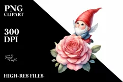 Watercolor Gnome Rose | Sublimation | Clipart Product Image 1