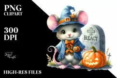 Halloween Baby Mouse with Grave | Sublimation | Clipart Product Image 1