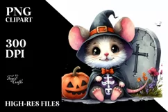 Halloween Baby Mouse with Grave | Sublimation | Clipart Product Image 1