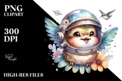 Energetic Baby Hummingbird with Astronaut Helmet, Watercolor Product Image 2