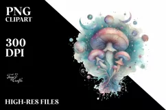 Detailed Celestial Mushroom Illustration, PNG Product Image 1