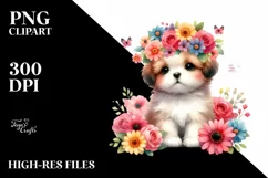 Cute Puppy Flower Crown Clipart Product Image 1