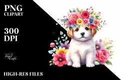 Adorable Puppy Flower Crown Clipart Product Image 1