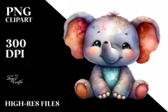 Colorful Baby Old Plush Elephant | Sublimation | Clipart Product Image 1
