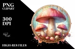 Wooden Small Stained Mushroom Watercolor Splash PNG Product Image 1