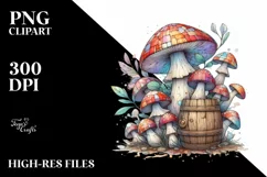 Wooden Small Stained Mushroom Watercolor Splash PNG Product Image 1