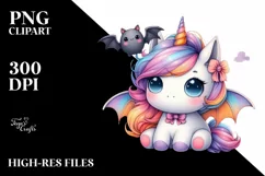 Colorful Pastel Baby Unicorn Bat PNG Product Image 1